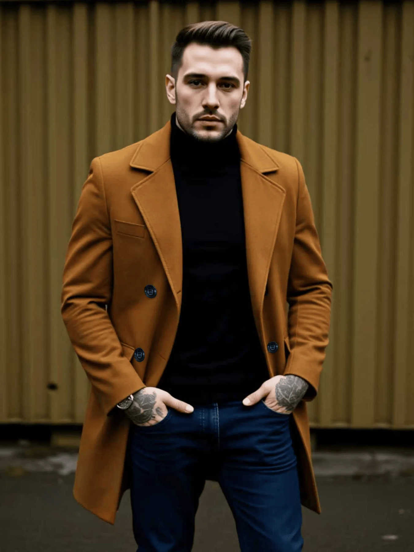 Elegance Men's Winter Wool Blends Woolen Coat Male Warm Stylish Men's Solid Coat Double-Breasted Design Thickened Lining - Woolenen Jacket