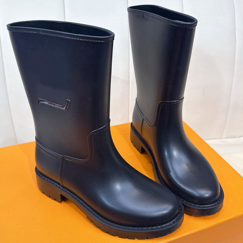 Drops Flat Half Rain Boot Womens Designer Boot 1AKKBN Comfort Casual Rain Boot Can Be Worn All Year Round Rubber Boot Textile Lining Rubber Outsole