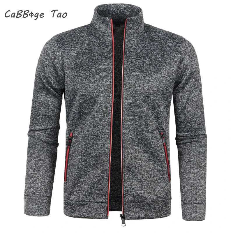 Autumn and Winter Men's New Long Zipper Color Block Sweater Slves Thin Plush Sweater Jacket Casual Slim Fit Comfortable Coat Q260921