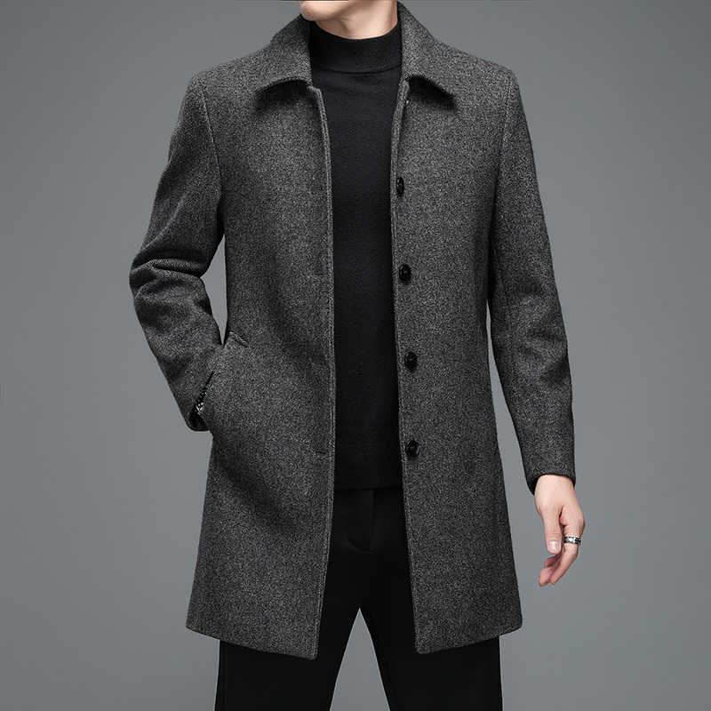 Quality Blends High Men's Wool Mens Winter Jackets and Coats Business Casual Woolen Jackets Coats Long Overcoat Men Turn Down Collar Wool Blend