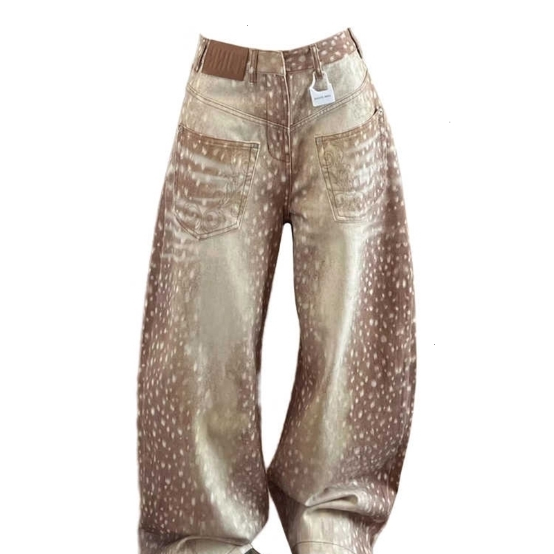Womens American Retro Leopard Print Jean Baggy Jean Wide Fit Denim Pants Y2K Cowboy Japanese Boyfriend Grunge High Street a260920