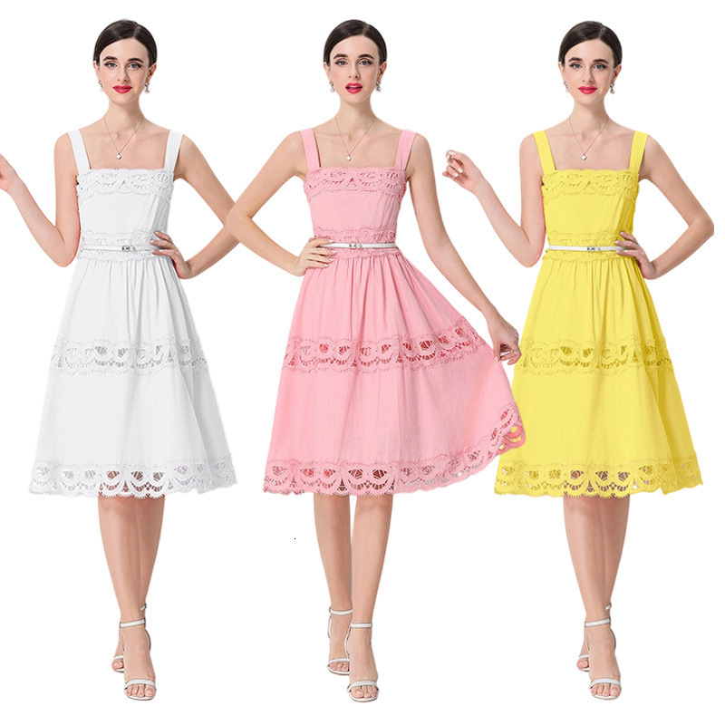 Summer New Women's Slim-Fit Butterfly Lace Tank Dress with Belt
