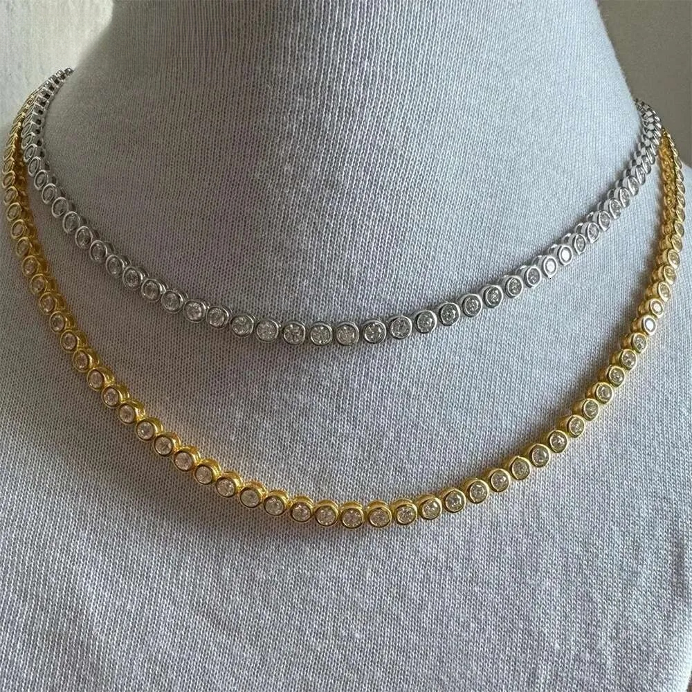 Bezel Set Moissanite Tennis Necklace For Women 2mm 3mm Round Diamond S925 Silver 18K Gold Plated Bubble Chain Jewelry with GRA