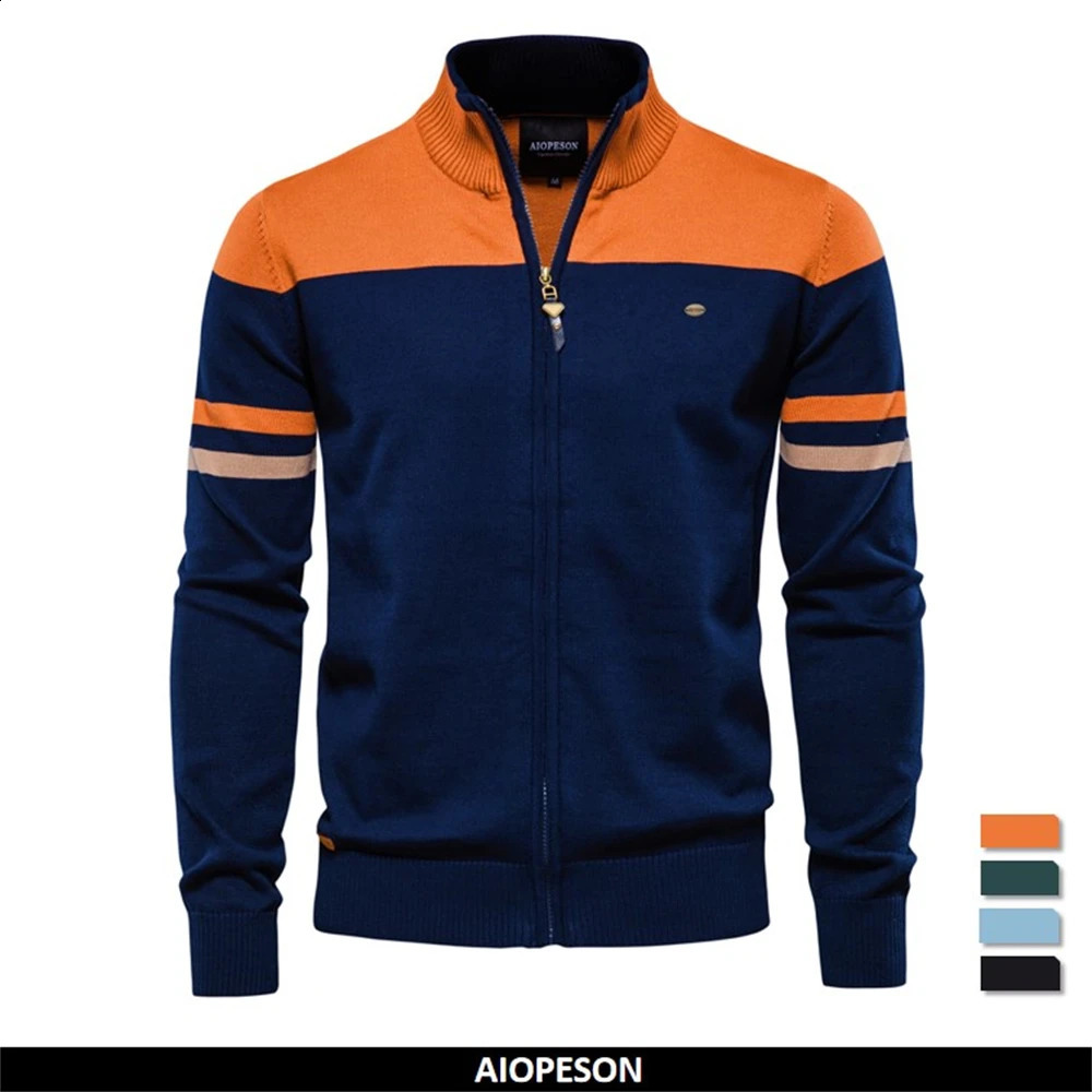Autumn and Winter 100% Cotton Mens Zipper Cardigan Casual Patchwork Fashion Youth Knitted Sweaters for Men 260921