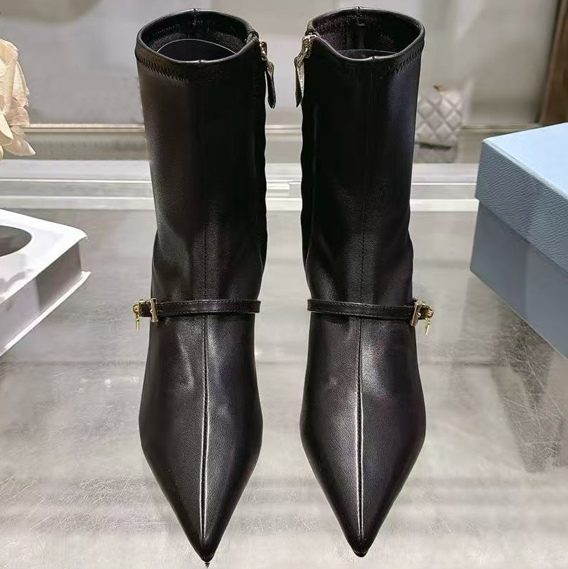 Heel Boot Designer Luxury Woman Leather Brown Buckle Stiletto Ankle Toe High Outdoor Fashion Quality Lady Heel Leather Brown Buckle Ankle Quality Co