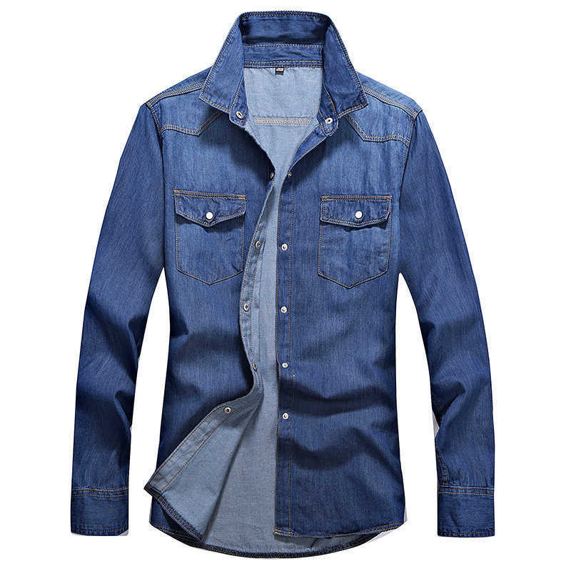 Spring Shirts 2025 Men's Casual Men Slim Fit Denim Shirts Men Casual Solid Color Long Sleeve Cotton Shirts Male Jeans Shirt Fashion Cowboy Shir