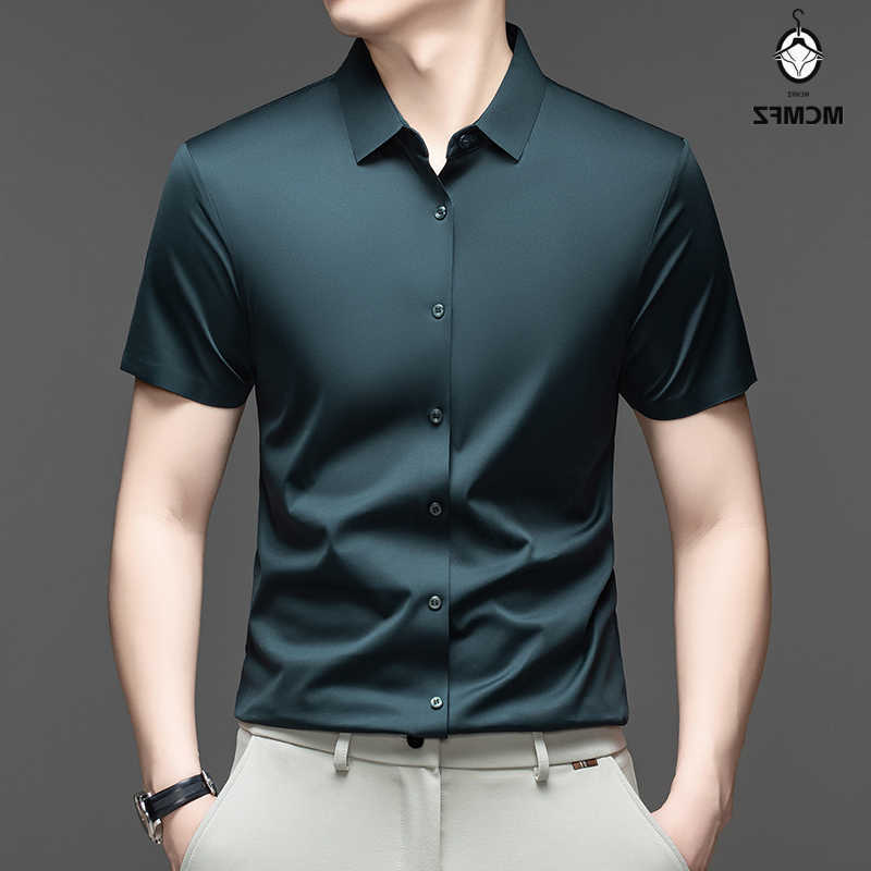 Casual Shirts Men's Mens Casual Short Sleeve Button Down Shirt Ice Silk Fabric Breathable Wrinkle Resistant Summer Formal Top H260921
