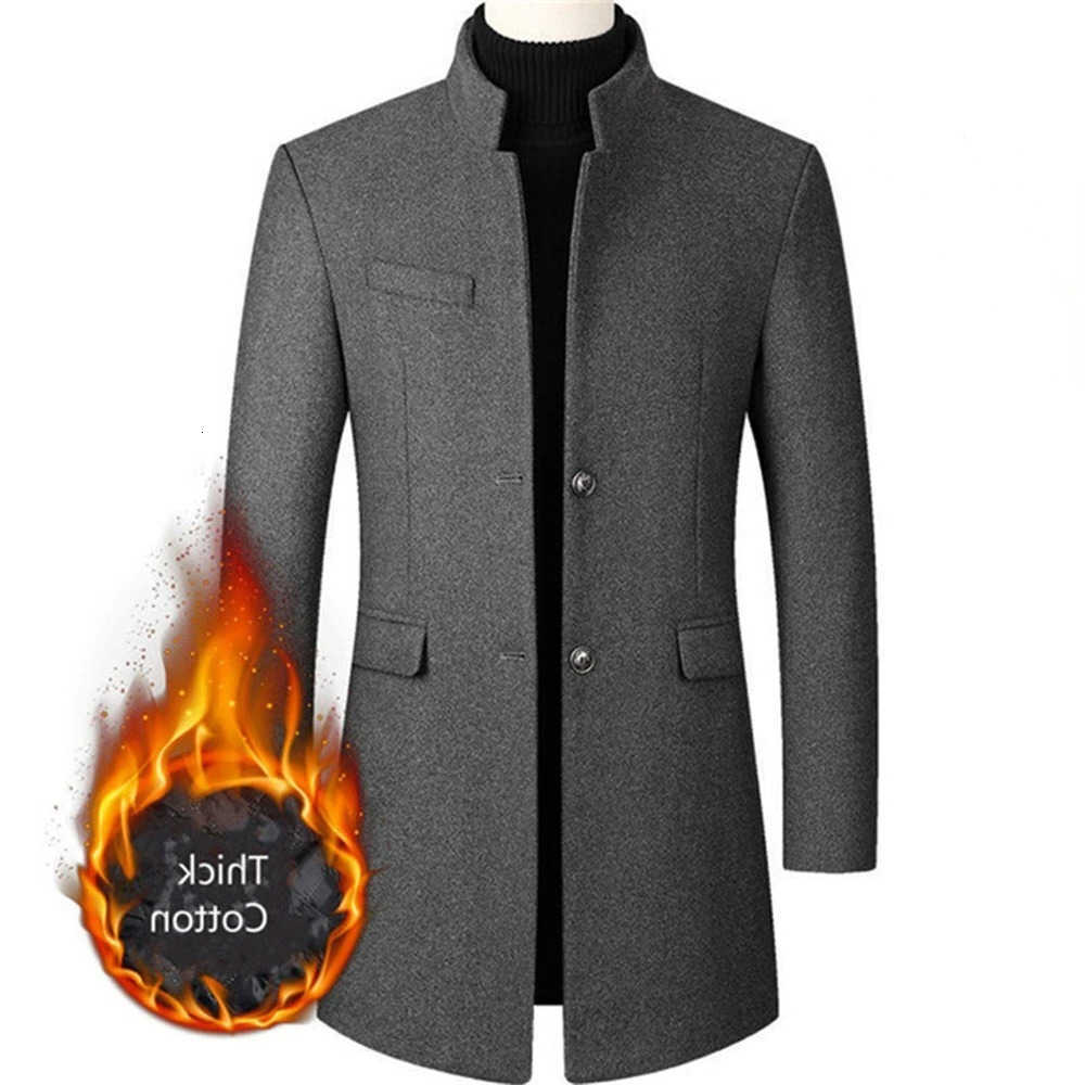 Winter Men's New Wool Blends Fashion Men Slim Fit Long Sleeve Cardigans Blends Coat Jacket Suit Solid Mens Long Thick Coats D260921