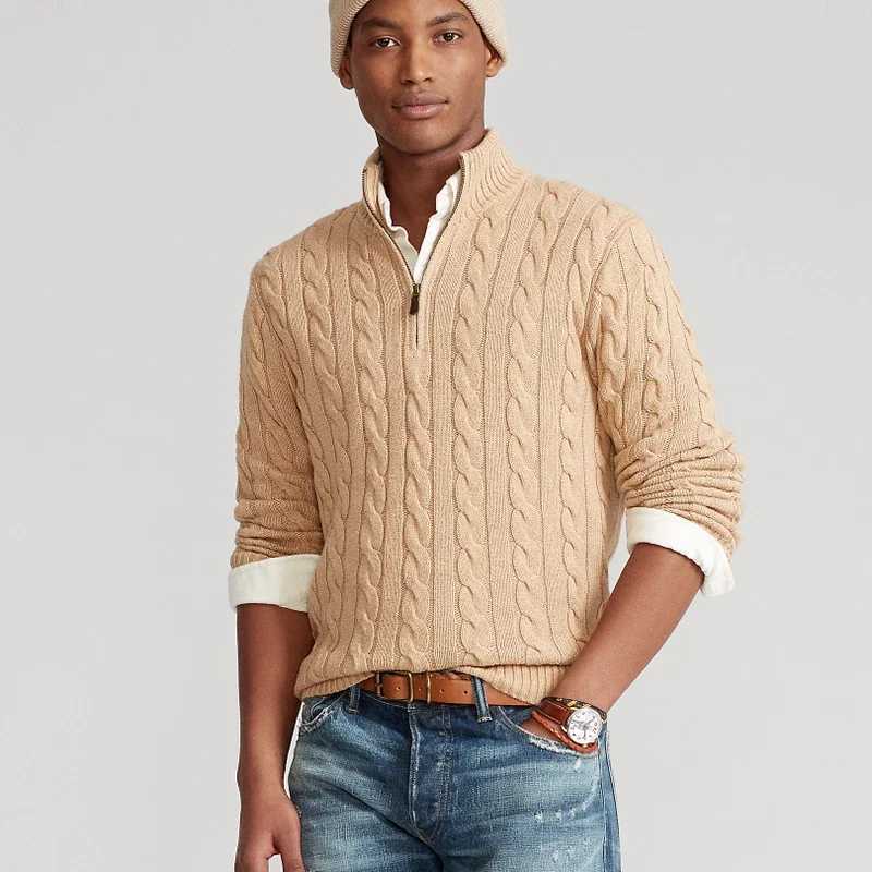 Autumn Winter Men Knitted Mock Neck Cotton 100% Sweater Fashion Keep Warm Twist Business Casual Long Sleeve Knitwear Tops S260918U1DU