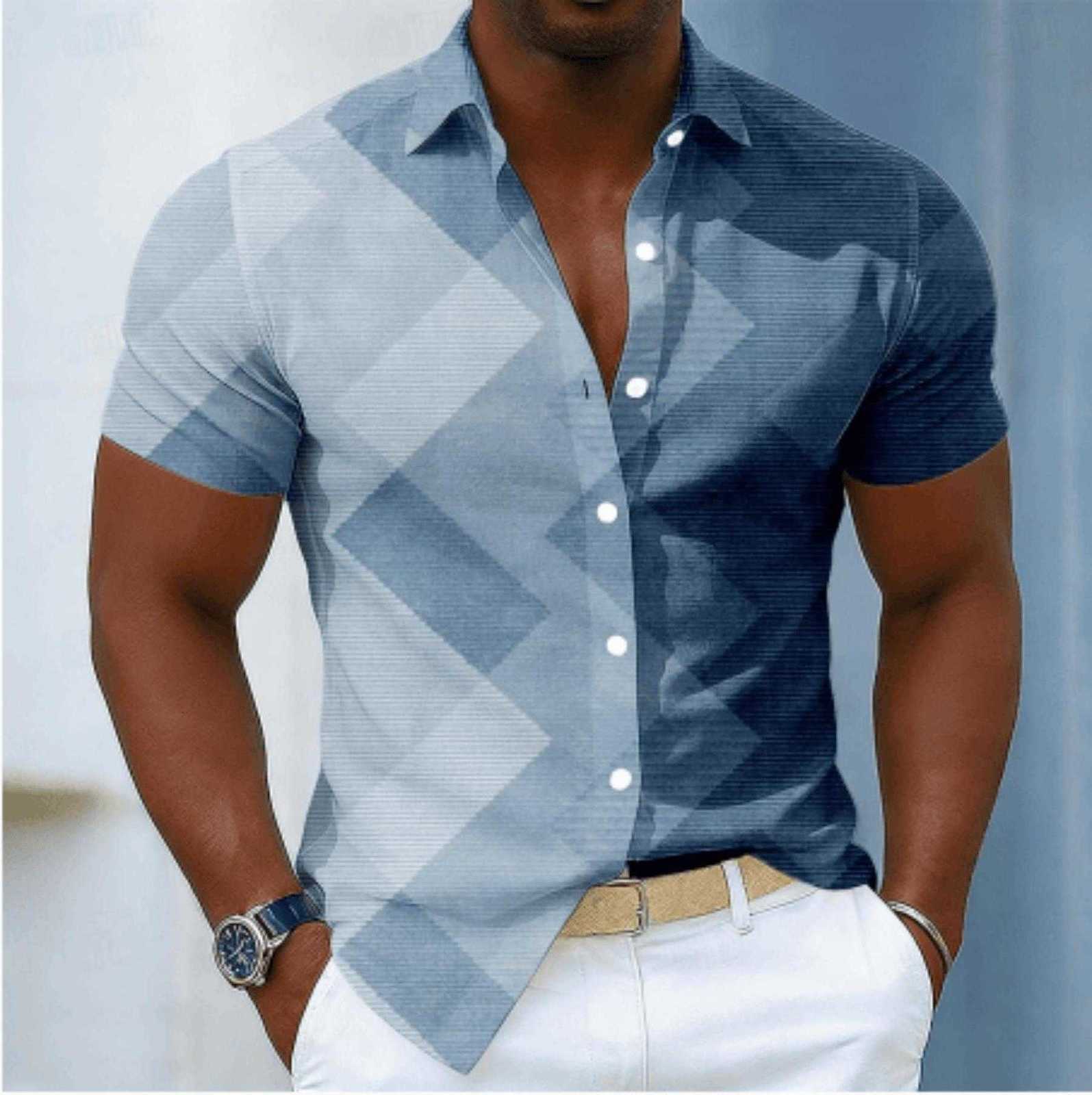 Gradient Men's Men's Casual Shirts Diamond Argyle Print Short Sleeve Shirt Spring Summer Minimalist Casual Business Blouse Loose Casual To