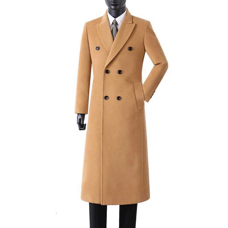 Wool Blends New Arrival Men's Fashion Men Woolen Coat Wool Youth Winter Men X-long Double Breasted Thick Overcoat Plus H261008