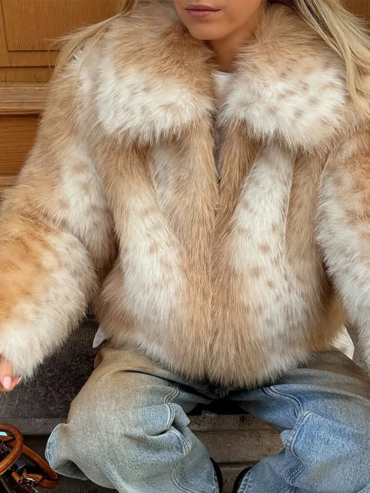 2026 Winter Womens Furry Faux Fur Turn Down Collar Deer Spot Print Coat Female Jacket Warm Thicken Fluffy Lady Street Outwear 260920