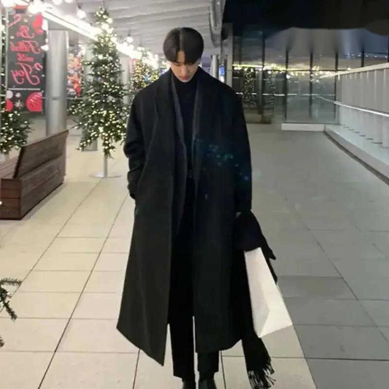 Korean Blends Men's Style Wool Men's Fashion Woolen Coat Single Breasted Overcoat 2026 Autumn New Stylish Trench Casual Loose Fit 9DXHKU D