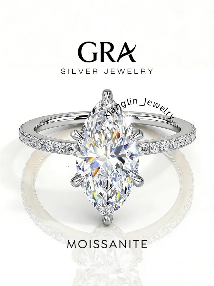GRA 2ct Real Moissanite Diamond Marquise Ring for Women 925 Sterling Silver Anniversary Party High Quality Fine Luxury Jewelry