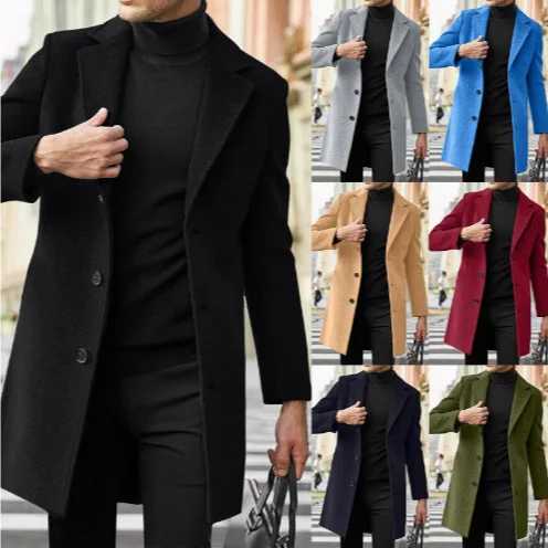 Fashion Men's 2026 Wool Blends Men Wool Blends Mens Casual Business Trench Coat Mens Leisure Overcoat Male Punk Style Blends Dust Coats Jackets