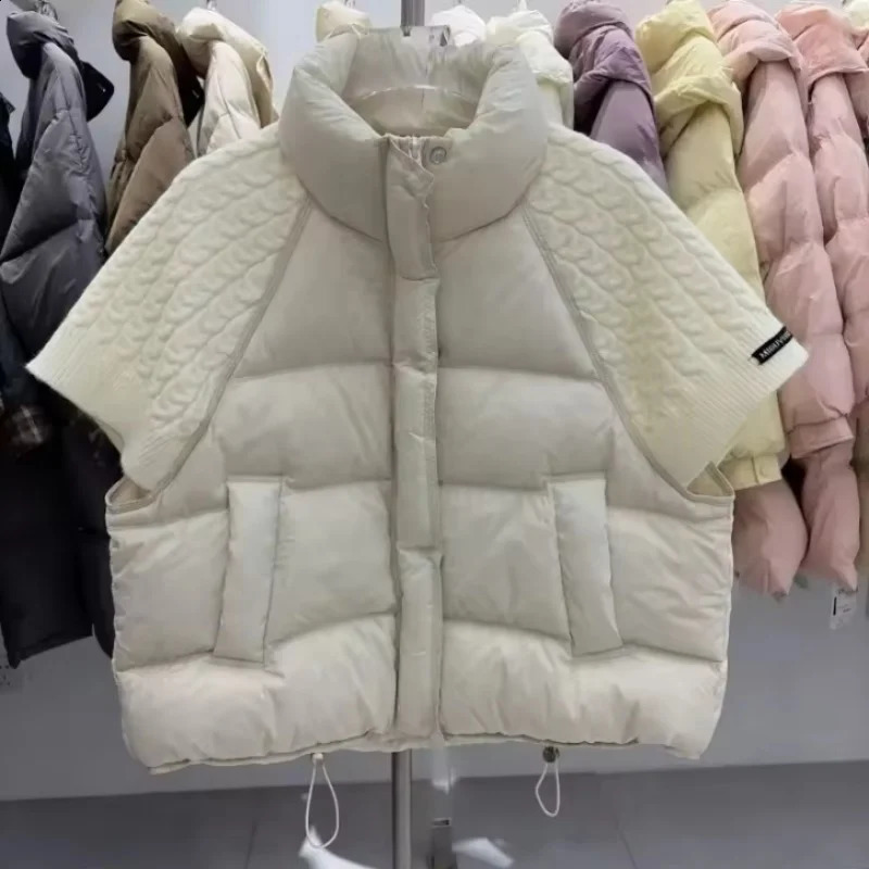 Autumn Winter Down Vest Women Knitted Splicing Loose Warm Vest Coat Woman Warm Sleeveless Parkas Waistcoat Outerwear 260920