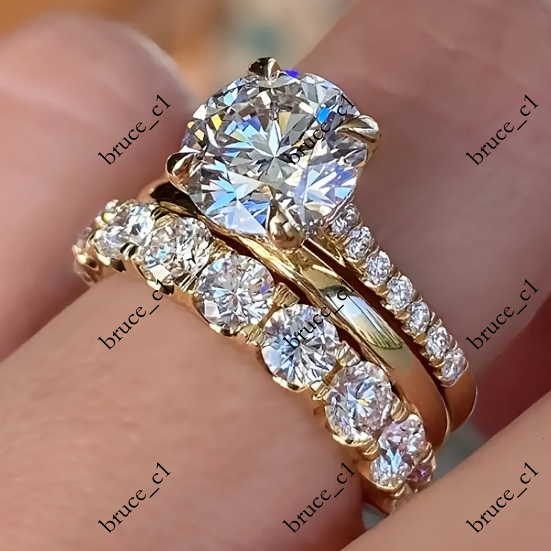 Cao Shi European and American Foreign Trade Set of Three Inlaid with Zirconia Elegant Diamond Wedding Party Matching Ring
