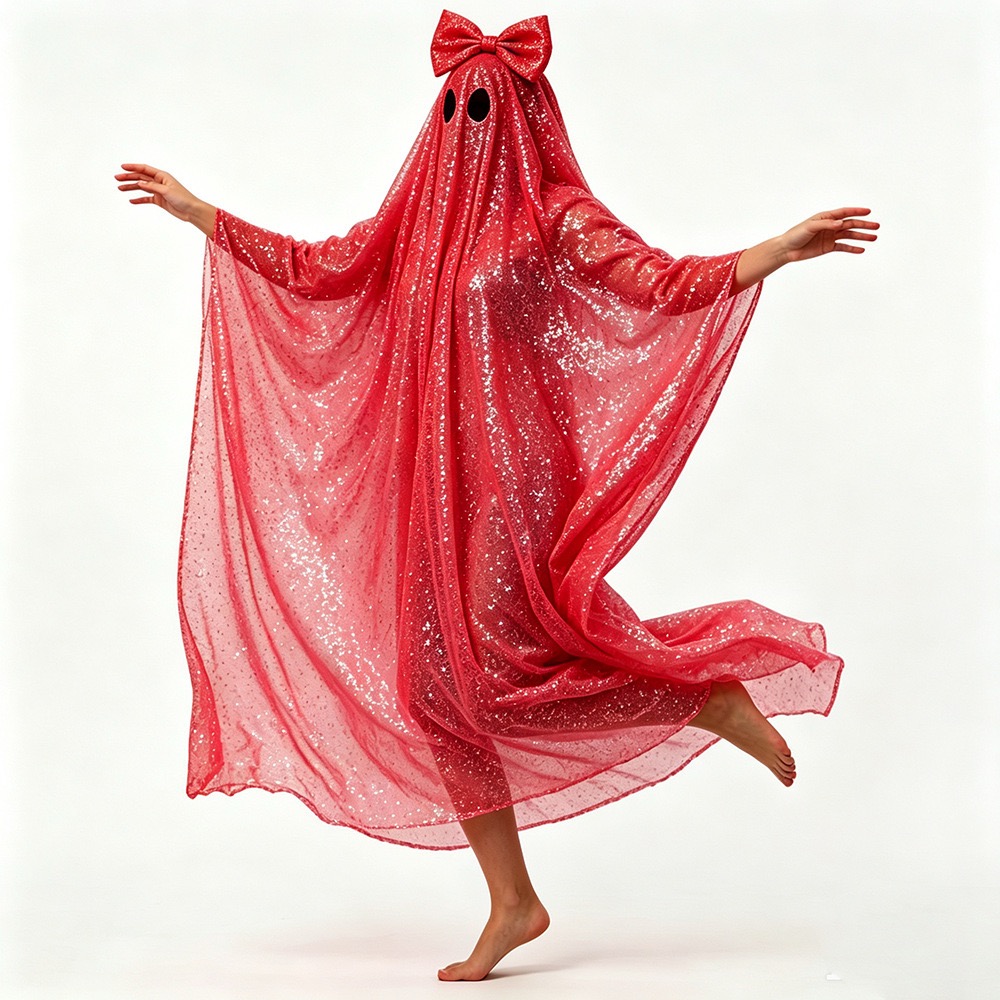 Costume da fantasma Cos, abito in velo di maglia lucida di Halloween con grande fiocco per la festa delle donne