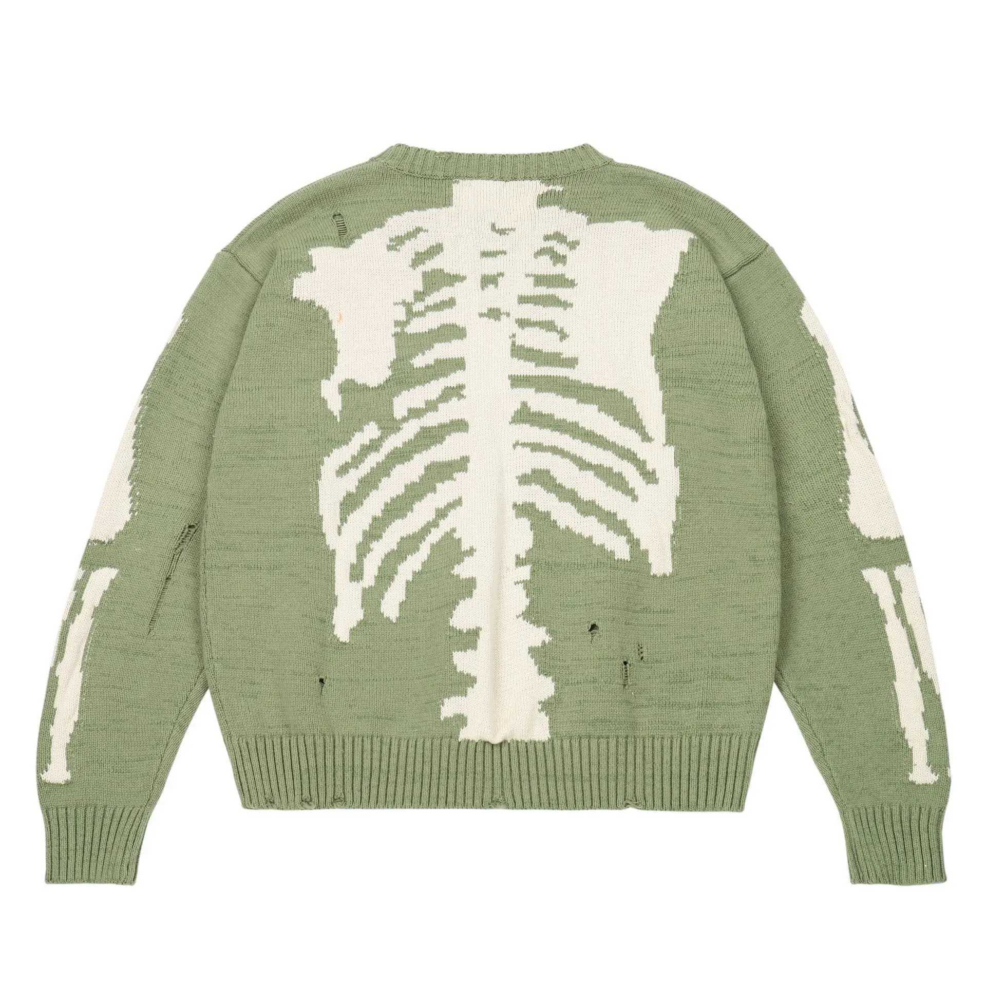 Hip Hop Jacquard Sweater Loose Skeleton Knit Long Sleeve Unisex Streetwear Gothic Punk Grunge Vintage Men Women Distressed S260921DUNO