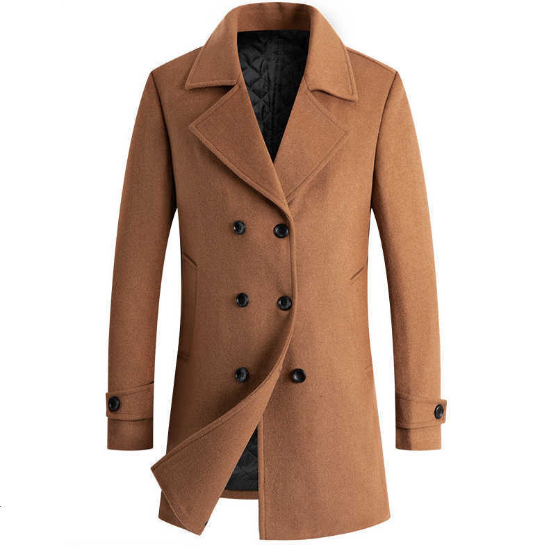 Winter Men's Wool Blends Autumn New Fashion Men's Solid Color Turn-down Collar Long Sleeve Double-breasted Wool Coats Male Clothes Thicken