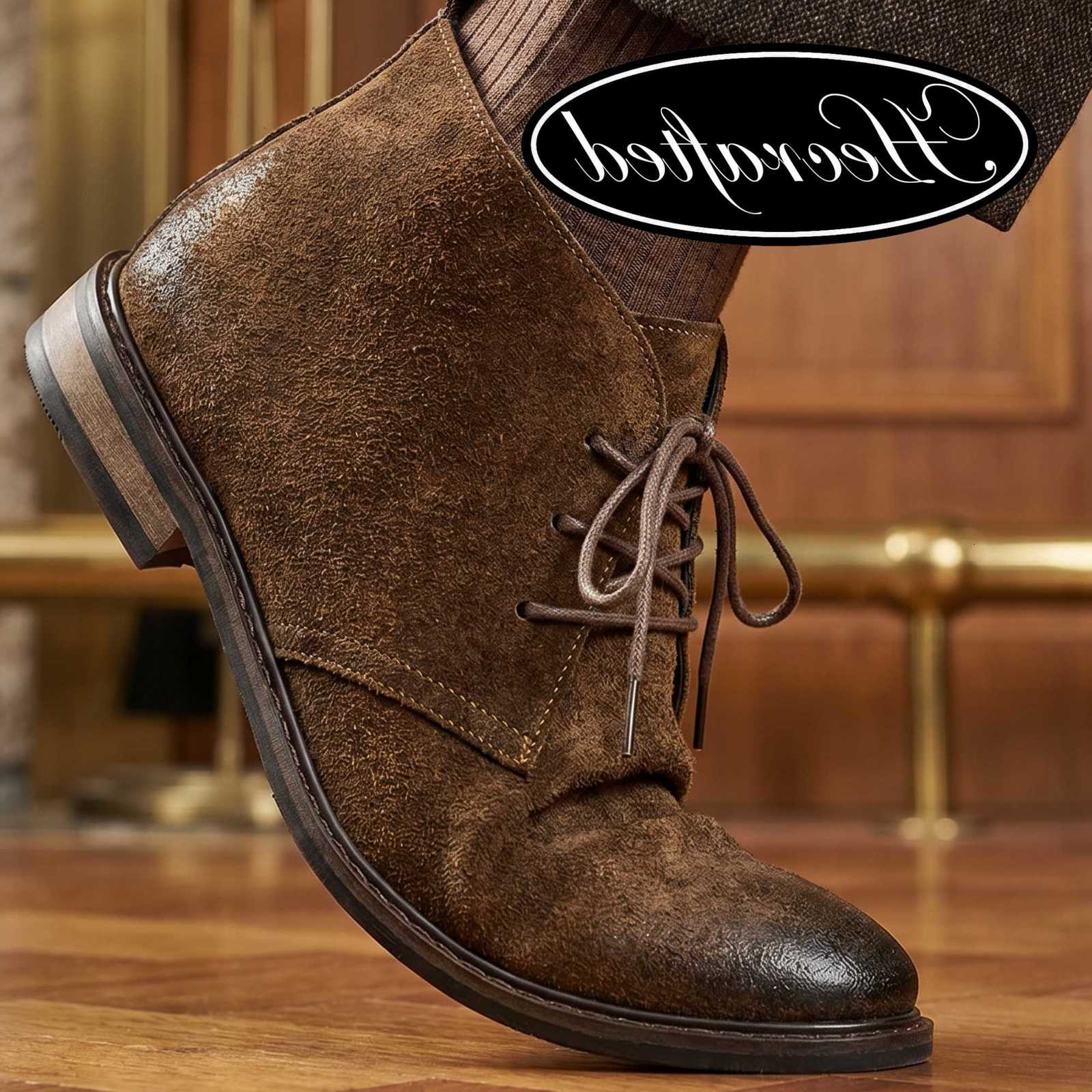 Stivaletti in vera pelle Stivali in pelle scamosciata di mucca naturale Stivali Chukka da uomo Stivaletti comodi in pelle alla caviglia # KD598 H260