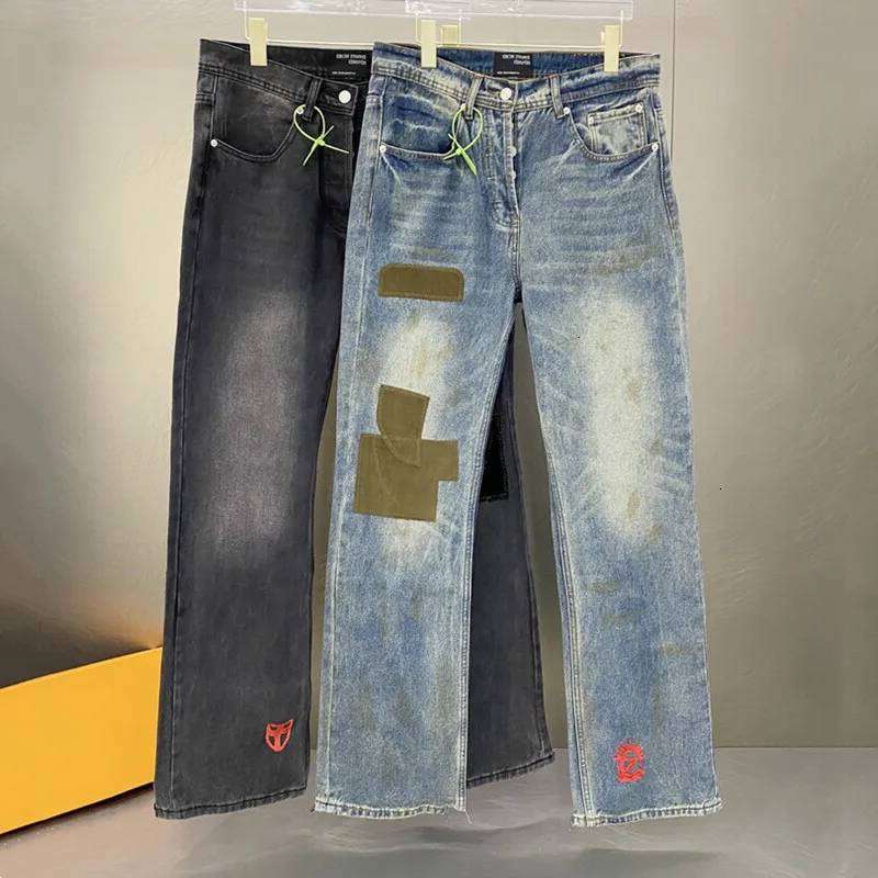 Men Jeans England Style Men's Jeans Straight Leg Cotton Trousers Blue trousers Dark Wash With Front Thigh Patchwork Detailing For Outdoor Recre