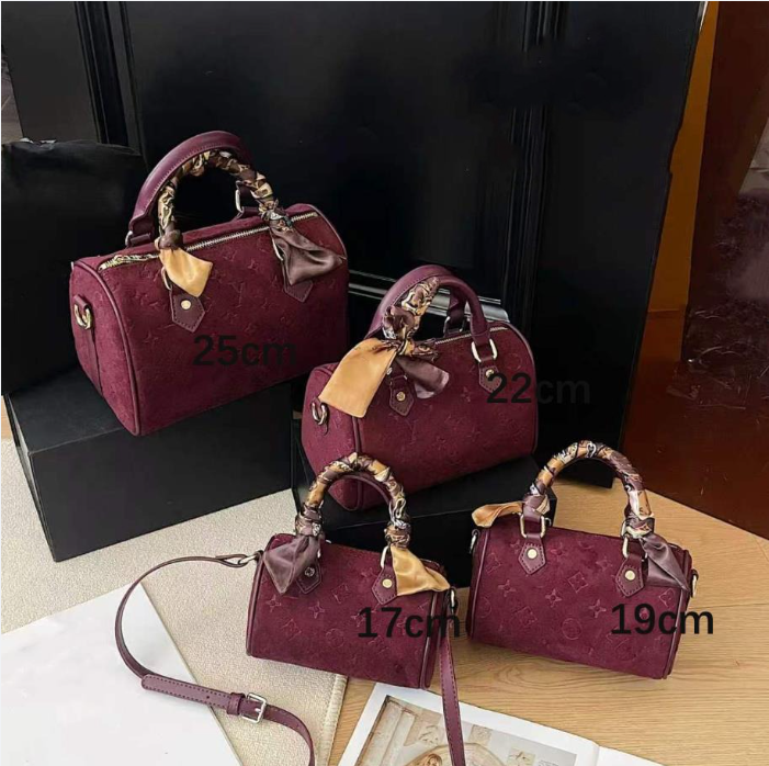 Fashion Women's Top Handle Handbag, Vintage Burgundy Embossed Pillow Boston Bag with Silk Scarf, Detachable Crossbody Shoulder Strap, Multi Siz