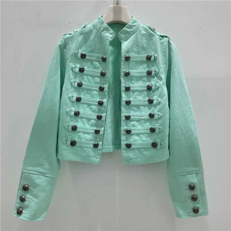 Women's Jackets 2026 Autumn New Candy Color Vintage Court Punk Street Metal Slim Fit Stand-Up Denim Jacket Women Jacket C260921