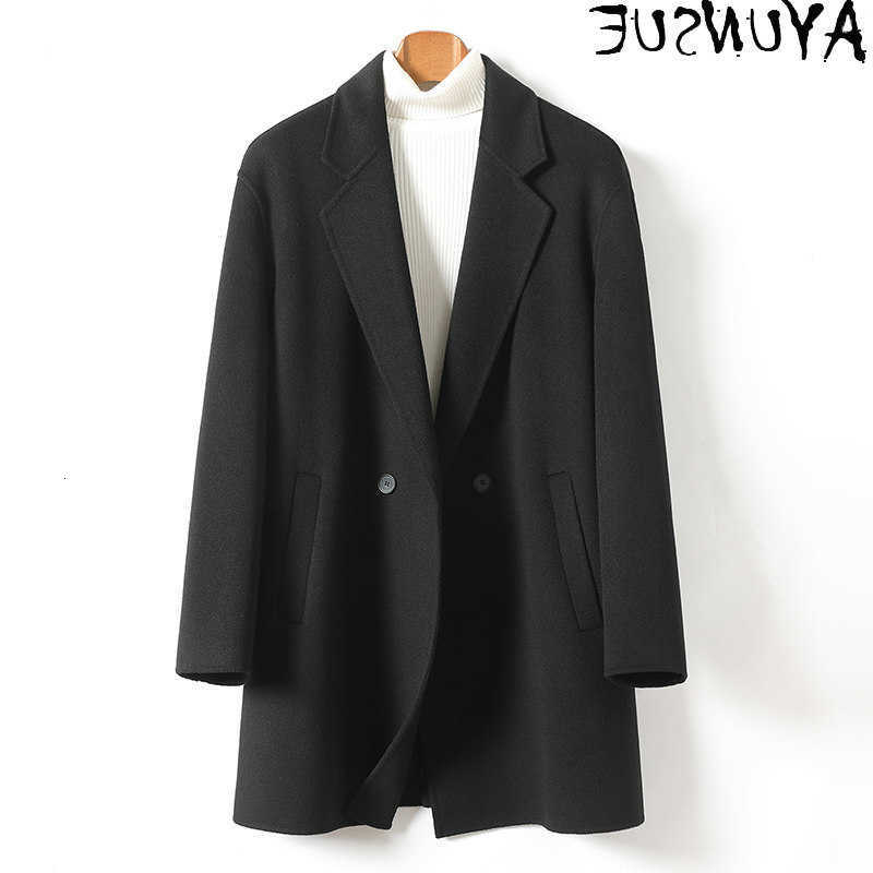 New Men's AYUNSUE Wool Blends Autumn Winter 100% Wool Coat Man Clothing Loose Fashion Double-sided Woolen Jacket Men Suit Collar Mid-long Overc