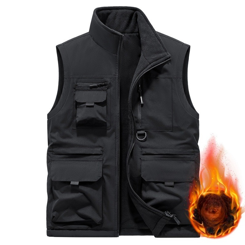 2026 Winter Windproof Fleece Vests Outdoor Hiking Sports Running Fishing Men's Warm Padded Large Size Casual Versatile Jacket J260921