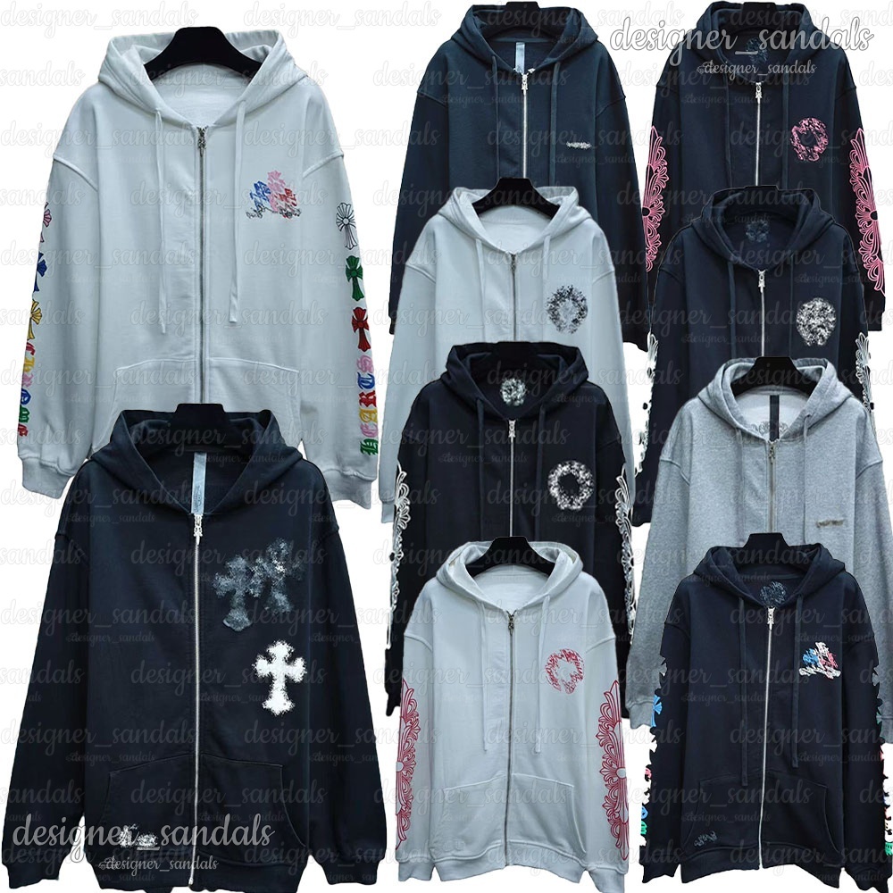 2026 Chrome designer Zip-up hoodie jacket men zipper chrome hoodies jackets long sleeves jacket coats hoody woman graphic tee embroidered horseshoe