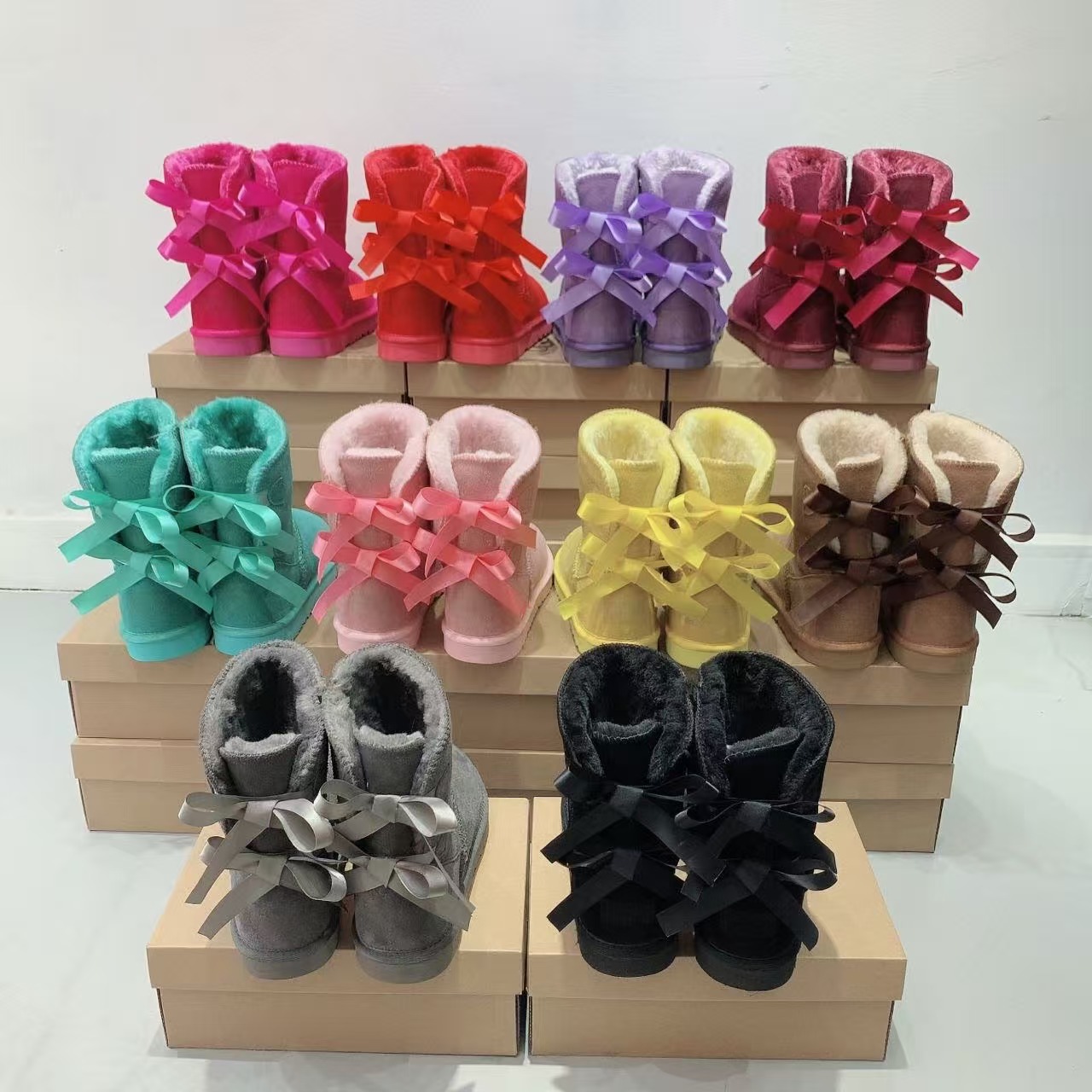 Designer Girl's Real Australia High-quality girls warm snow boots Teenage Students Winter Bow boots Sheepskin Shearling Women's Boot Winte