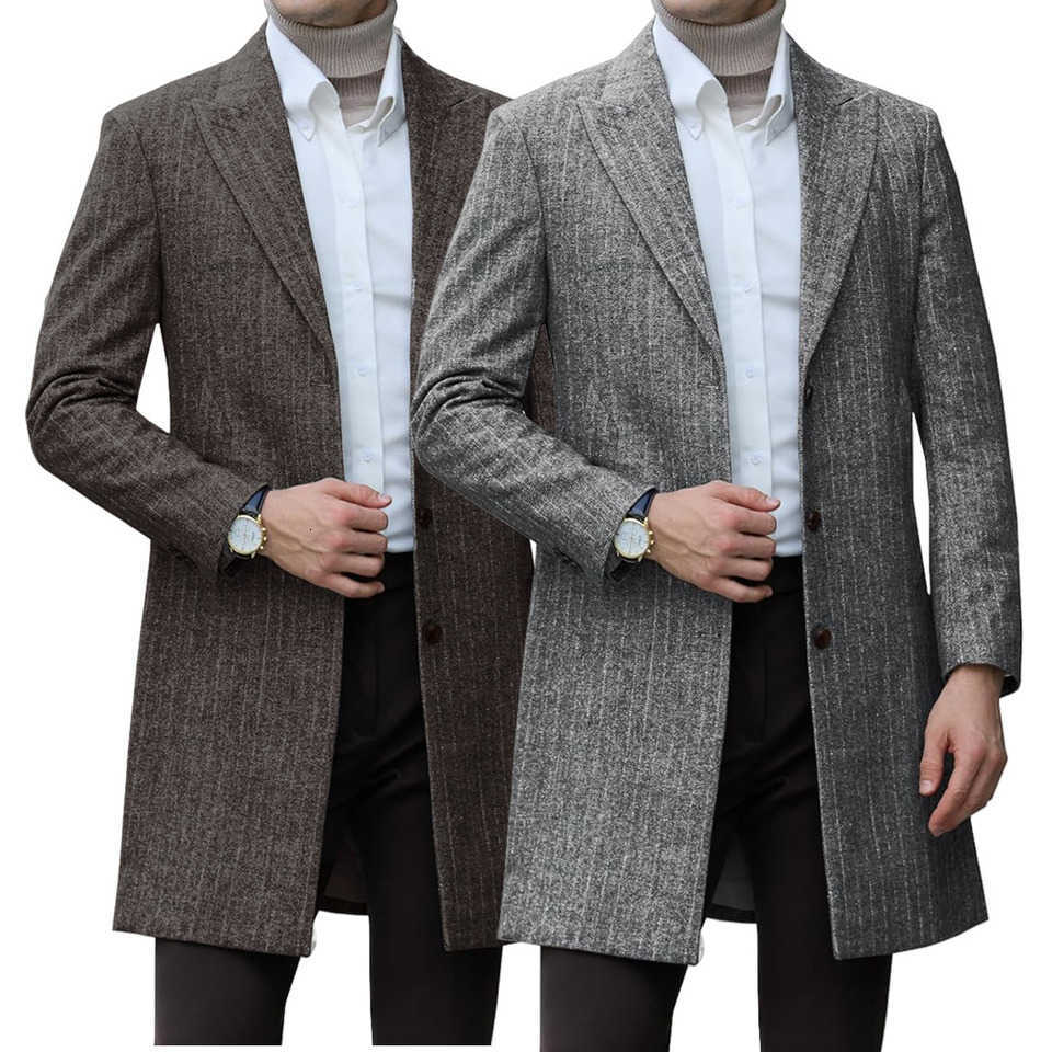 Fashion Blends Men's Men's Wool Warm Casual Woolen Coat Long Overoat 2025 New Autumn/Winter Solid Color Woolen Coat Slim Fit Long Windbrea
