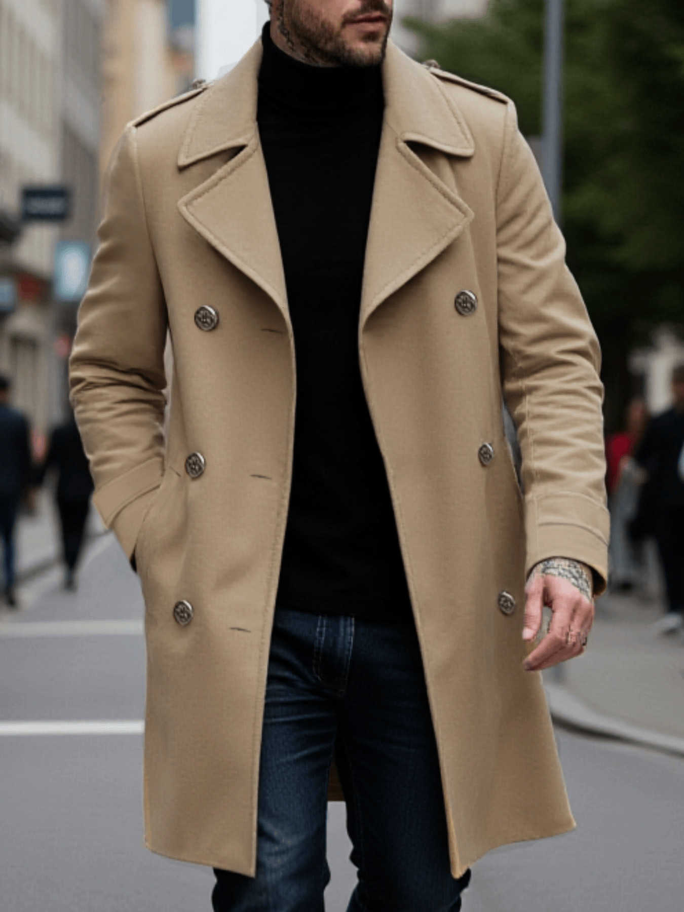Wool Blends Jacket-Foiled Coat-Overcoat Men's For Men Early Autumn Plus Thick Woolen Double-Breasted Casual Commute Outdoor Travel New Arrival