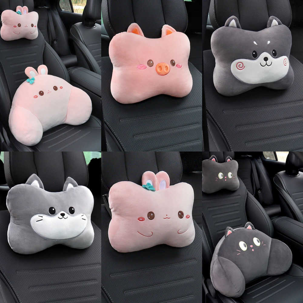 Seat Covers 1Set Car Cute Cartoon Plush Car Headrest Neck Pillow Waist Back Cushion Auto Interior Decoration DIY Accessories J260919
