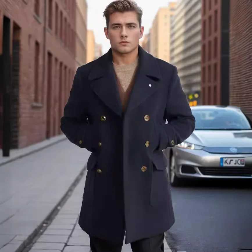 Wool Blends British Style New Men's Mid length Double Breasted Woolen Autumn Winter Jackets Trench Coat Business Male Clothing D260921 2f