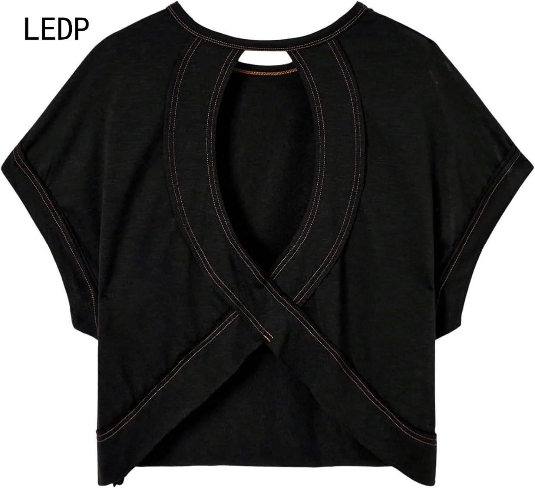 296893 Zero waste tailoring plus size women's T-shirt waste material recycling design irregular hem cotton linen breathable personality style