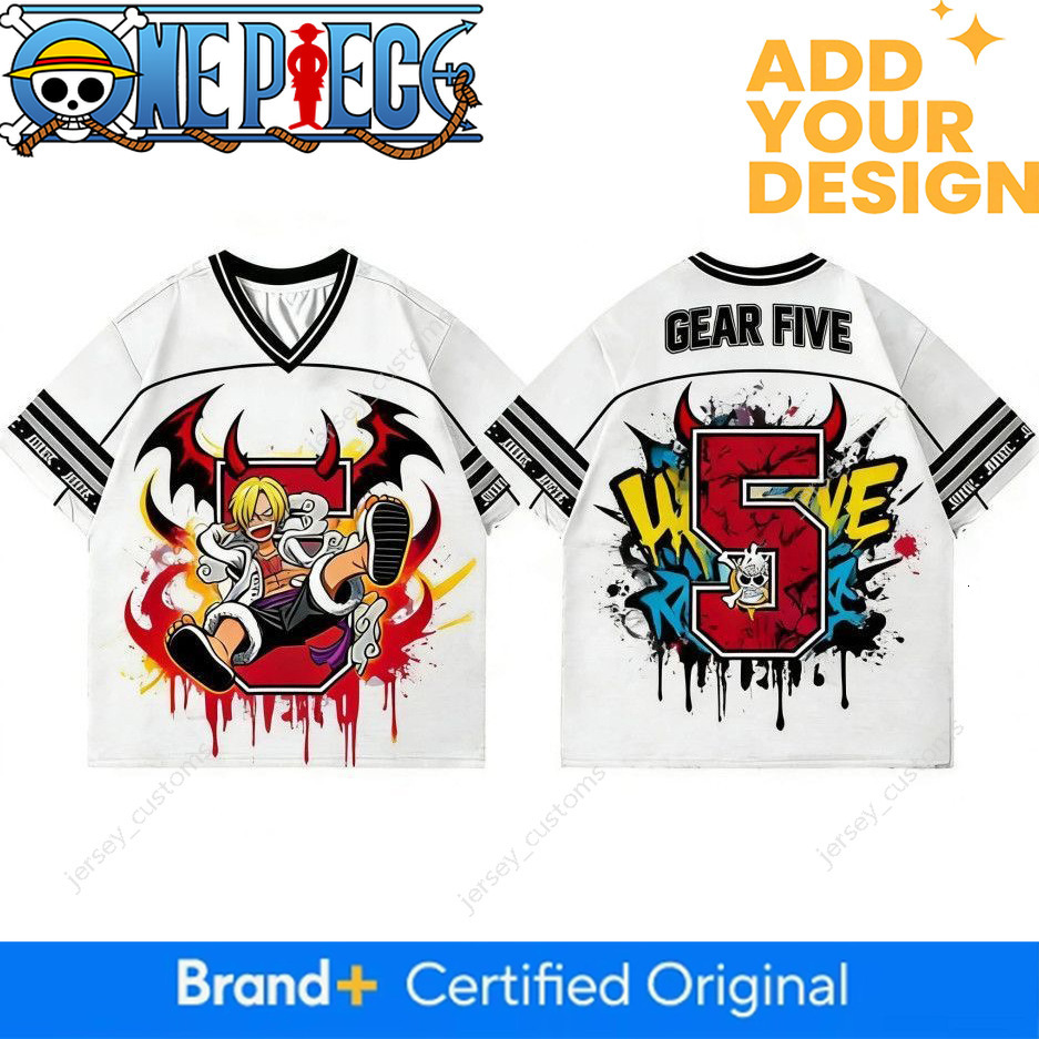 Bandai One Piece Luffy Gear 5 V-neck jersey white comic pattern anime T-shirt 2026 new clothing