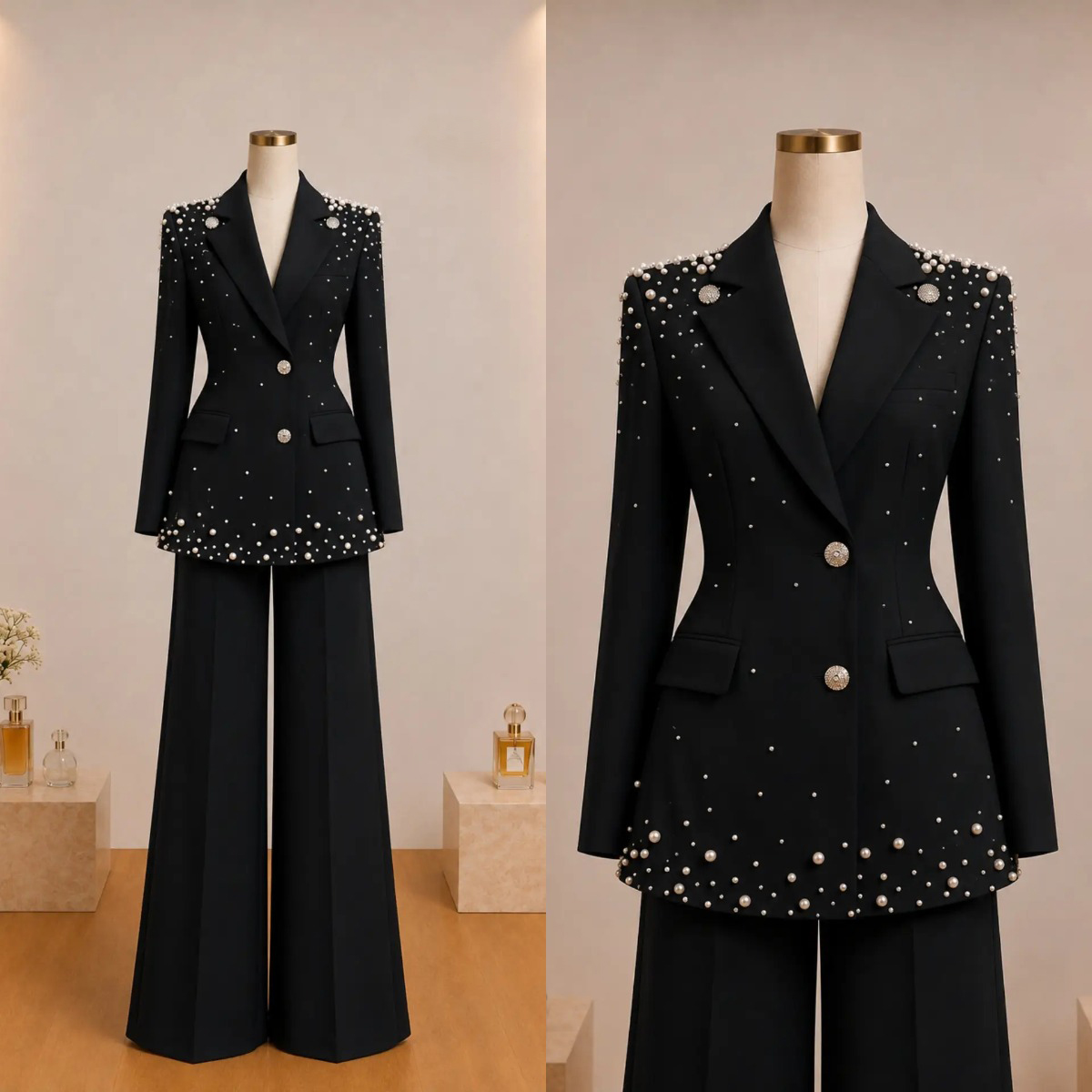 Stunning Pearl Beaded Women's Suits 2 Pieces Slim Fit Blazer Pants Sets Customized Formal Evening Wedding Mother of Bride Outfit