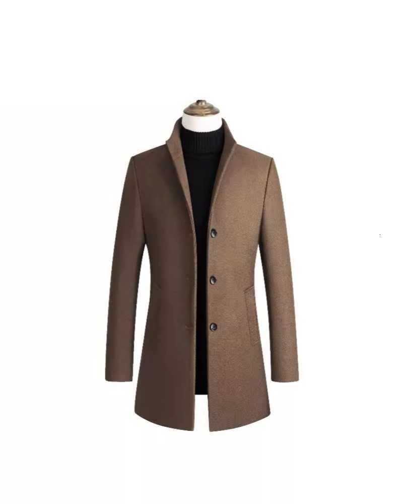 Men's Blends Men's Medium Wool to Long Single Breasted Woolen Coat European Style Stand up Collar Thick Trench Coat for Men D260921