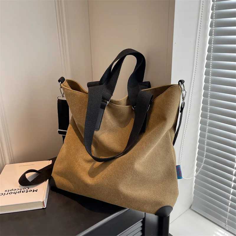 Trendy Korean Canvas Tote Bag Women's Large Capacity Handbag Shoulder Crossbody Commuter Bag Street Style Small Square Bag Z260918