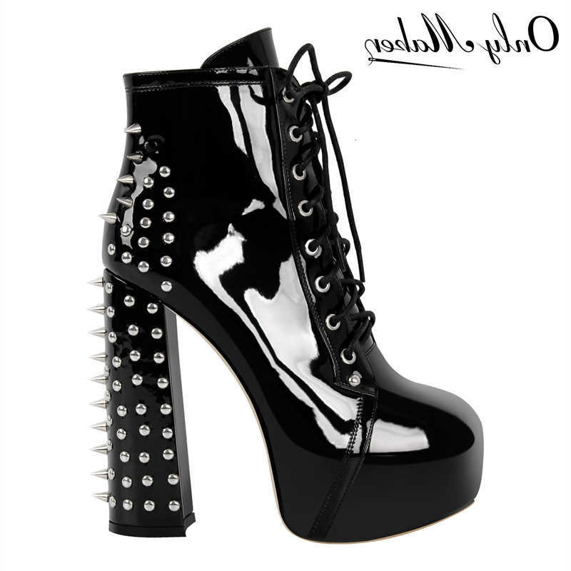 Botas de plataforma para mujer onlymaker, botines con cordones de Metal, tacón grueso, botas de tacón de bloque Punk de talla grande H260921