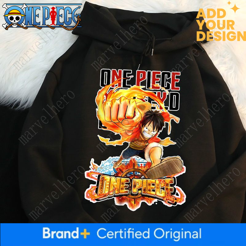 Spring autumn thin hooded sweatshirt with a One Piece Luffy print, Korean style, loose fit, fleece-lined, and thickened warmth, suitable for student