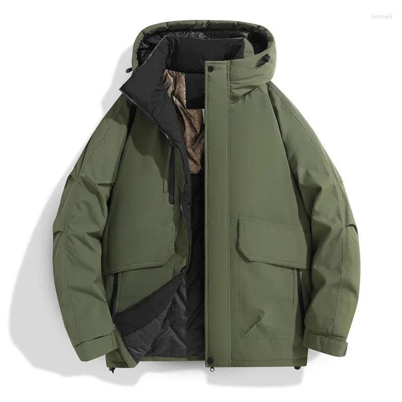 Autumn/Winter Thickened Hooded Jacket Fashion Versatile Warm Outdoor Windproof Waterproof Coat Casual Solid Jackets For Men
