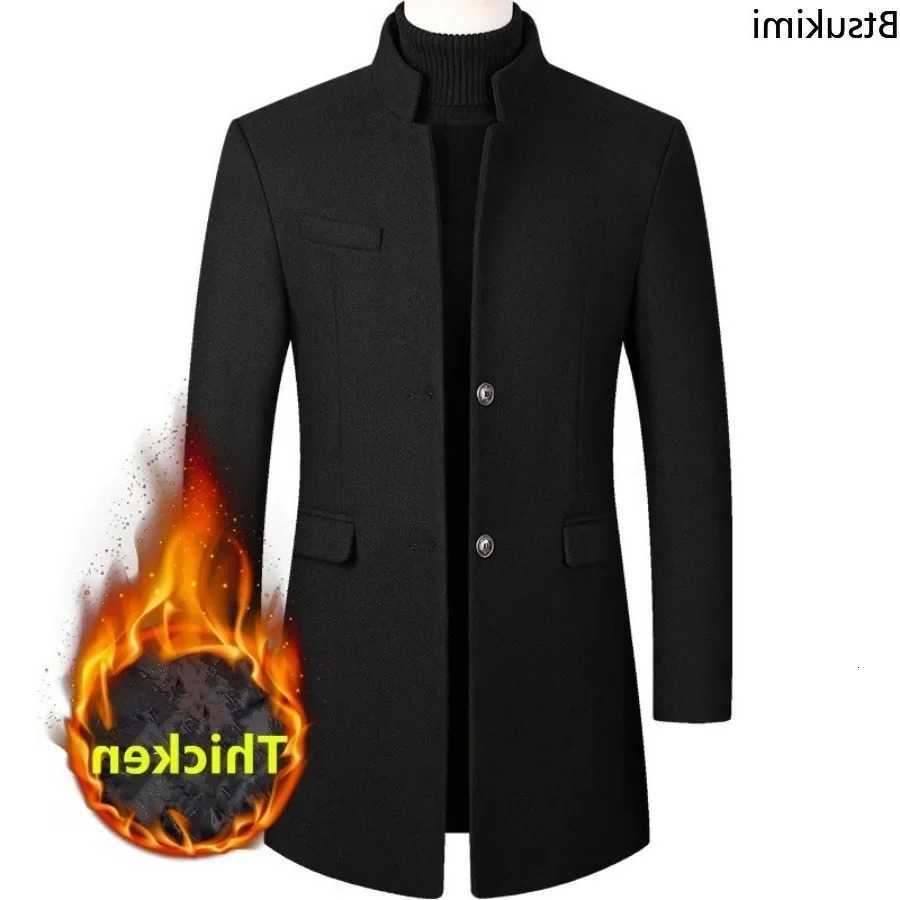 Wool Blends New Men's Men's Mid Length Woolen Trench Coats Thicken Warm Business Casual Wool Blend Coats Stand Collar Slim Winter Jacket G