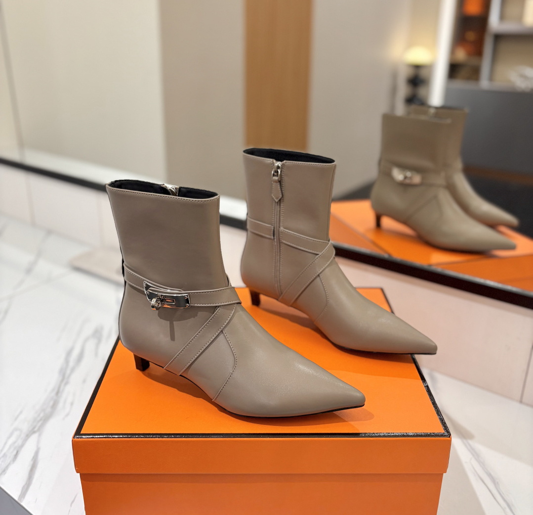 Luxury Dress Shoes Designer Pointed-Toes Cross-Tied Belt Buckle Short Botas Mujer Solid Handmade Genuine Leather ZIP Woman Modern Boots