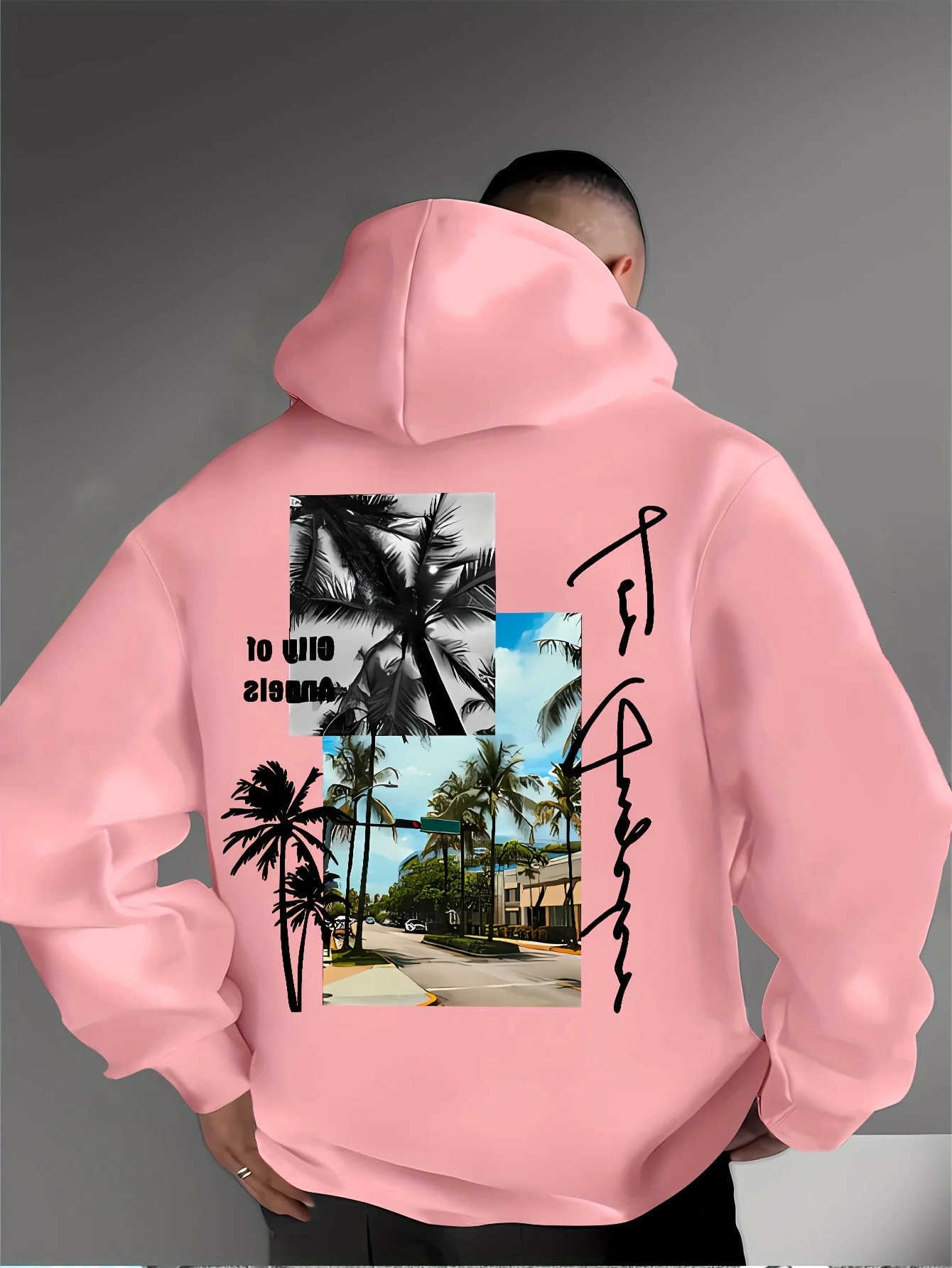 Angeles-style Men's Los Hoodies Sweatshirts Men's Hooded Sweatshirt for Fall and Winter Loose and Comfortable Versatile Long-sleeved Pullo