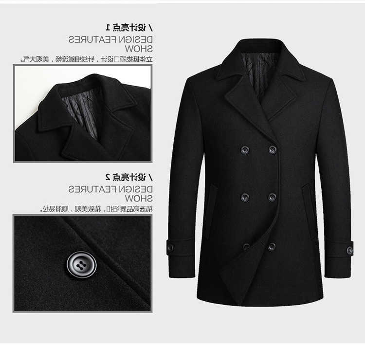 and Blends Spring Men's Wool Autumn Winter Pure Color Simple Business Euro Size Woolen Double Breasted Collar Medium Length Coat for Men D26092