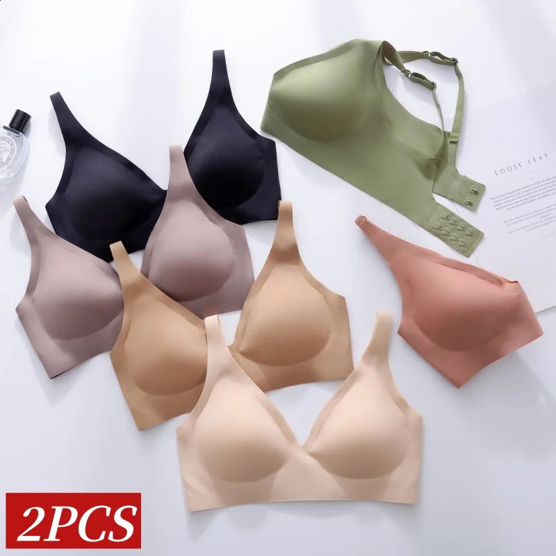 2PcsSet Seamless Bras For Women Wireless Underwear Push Up Bralette Soft Padded Deep V Sexy Lingerie Sleepwear Intimates S3XL 26921
