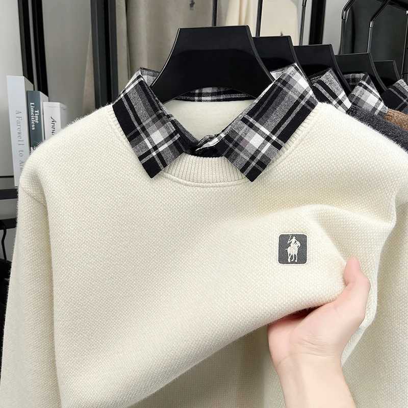 High End Shirt Collar Half Zipper Sweater Men's Thick and Plush Warm Top Chenille One-piece Velvet Knit Bottom Shirt Q260921